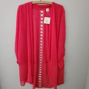 NWT size XL a.moon cardigan cheery azalea pink polyester new lightweight sheer